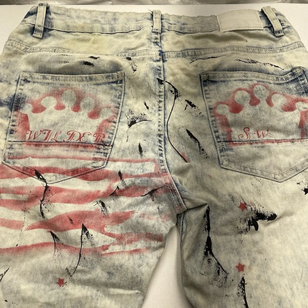 Vintage SouthPole Skinny‎ Jeans 34x32 Graffiti Alpha Omega Paint Skater Y2K